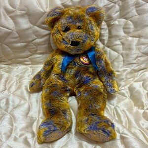 Beanie Babies TY 2000 Official Club Gold Blue Ribbon Bear Official Plushie 14”